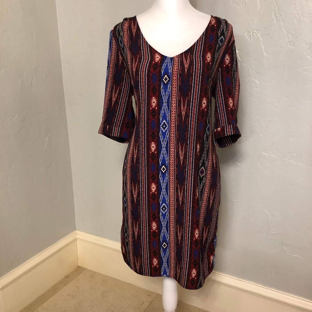 Red and Blue Tribal Patterned Lightweight Shift Dress